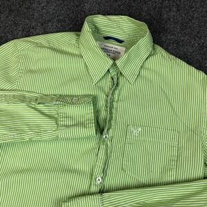American Eagle Outfitters Men Small Green White Striped Button Down Shirt Cotton